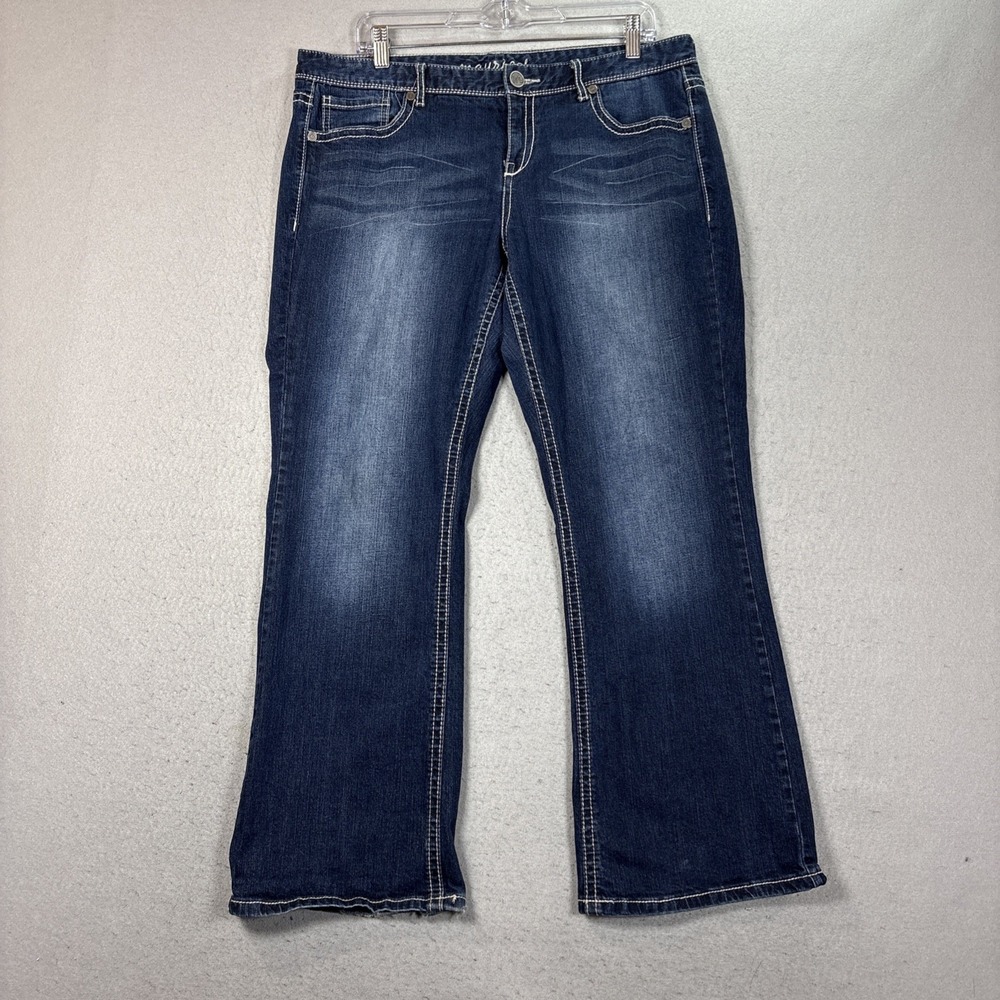 Maurices Bootcut Jeans Women Blue Denim Whiskered Faded Stretch Size 13/14 XS - Picture 2 of 13